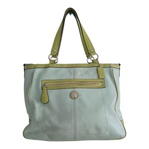 Coach Laura Leather Large Tote Shoulder Handbag F14887 Purse Blue Green